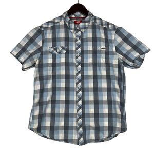 Ecko Unltd Shirt Mens Large Gray Blue Plaid Short Sleeve‎ Button Front Pockets